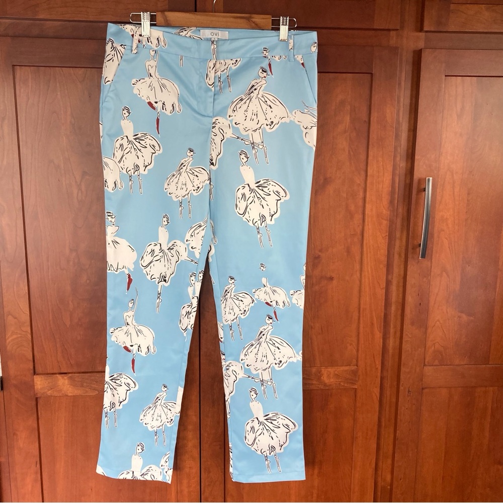 OVI Womens Ballerina Print Pants. Travel, Resort wear. Activewear. Sz L .Stretch